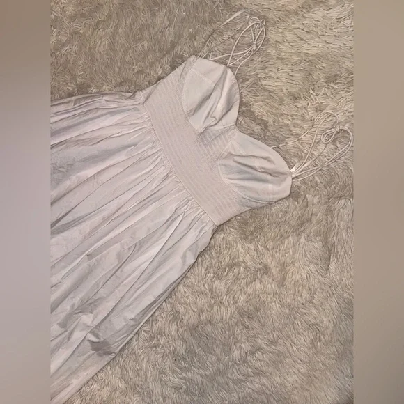 NWOT STAUD Landry Shoulder-Tie Smocked Cotton Maxi White Dress sz M - Picture 7 of 12